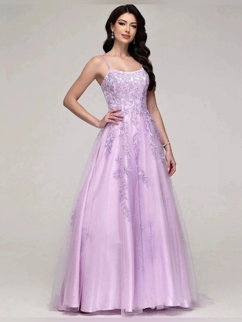 Lavender Floral Embroidered A-Line Formal Maxi Dress Size 10/12 NWOT